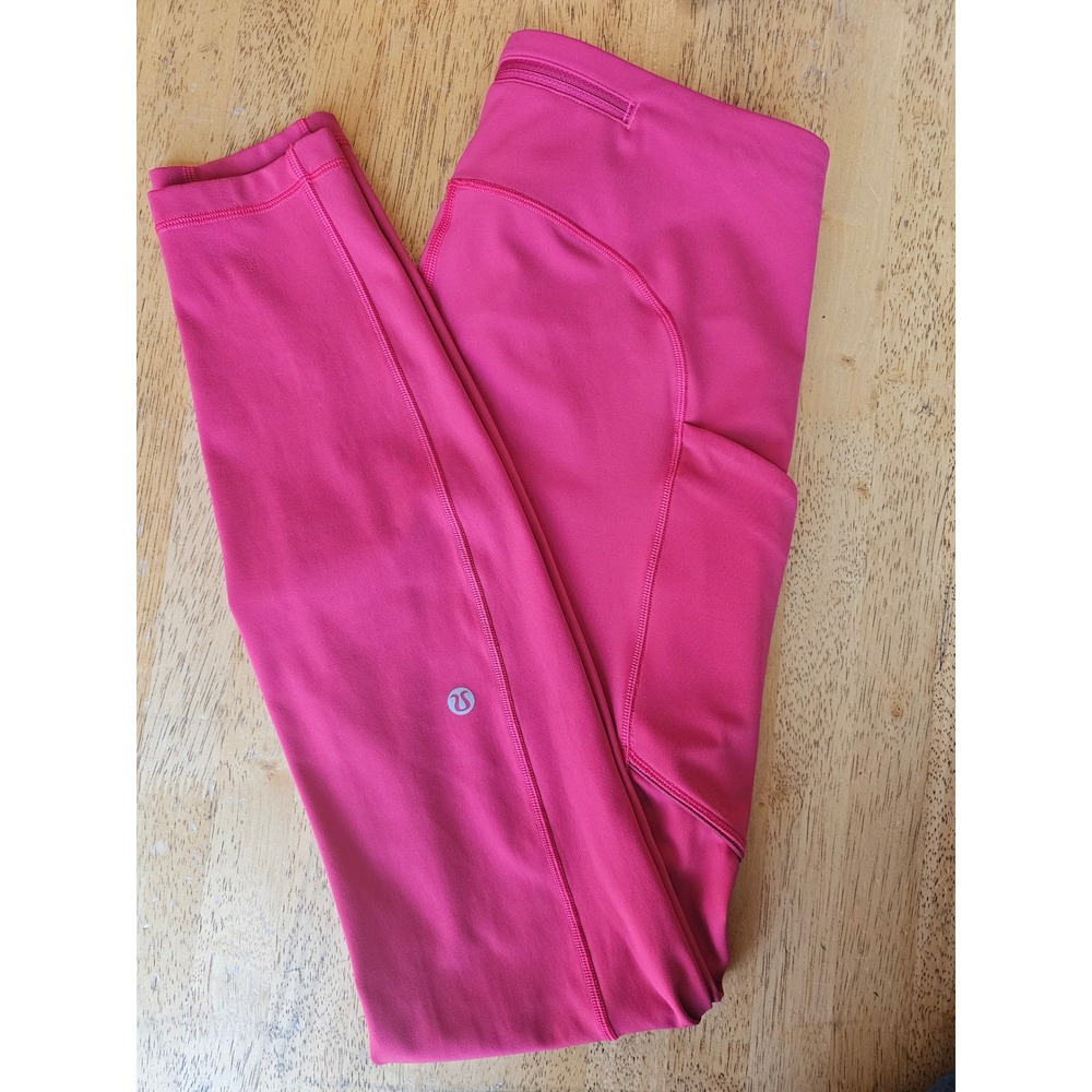 Lululemon Speed Up Tight Women Size 8 Pink Pockets Running Leggings Zip Pocket